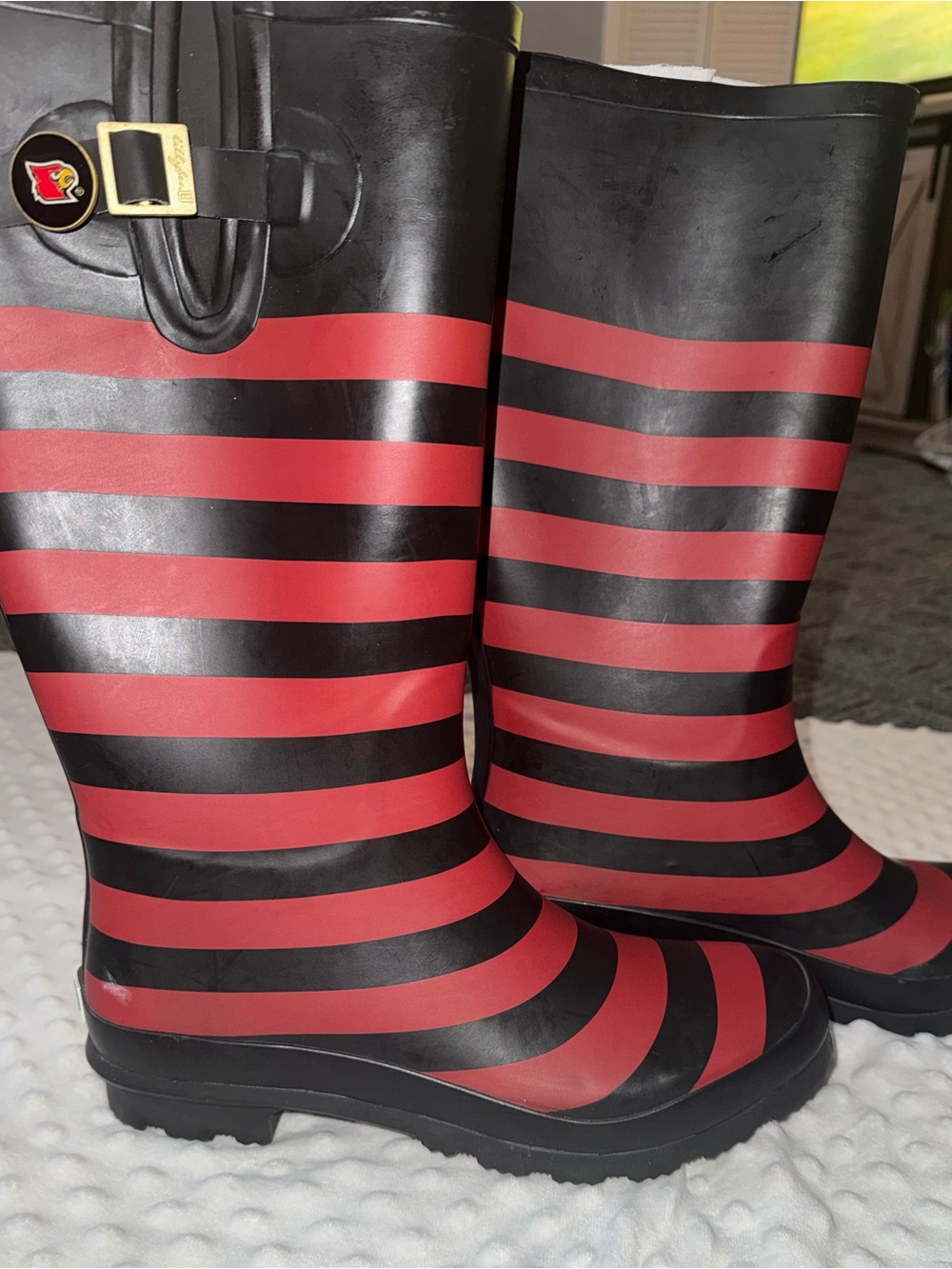 Lilybee UofL Louisville Cardinals Striped Rain Boots NWT Size 9